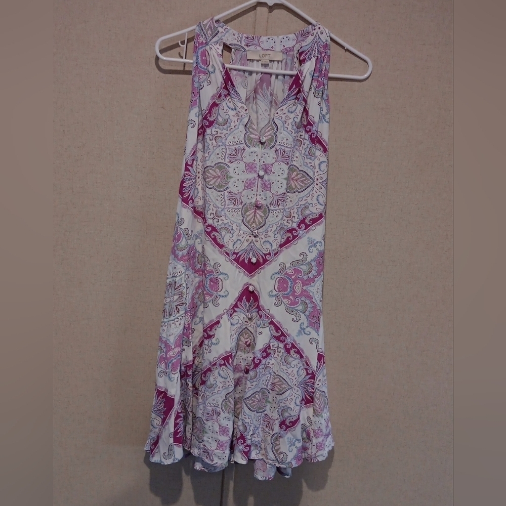 Loft Women's Purple & White Floral Print Halter Dress Siz Xs